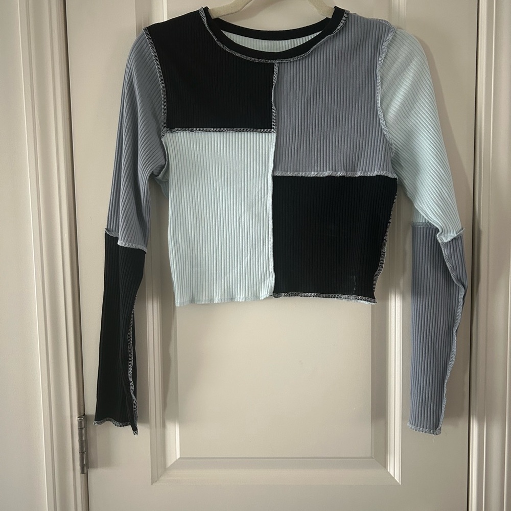 Colorblock Long Sleeve Ribbed Top